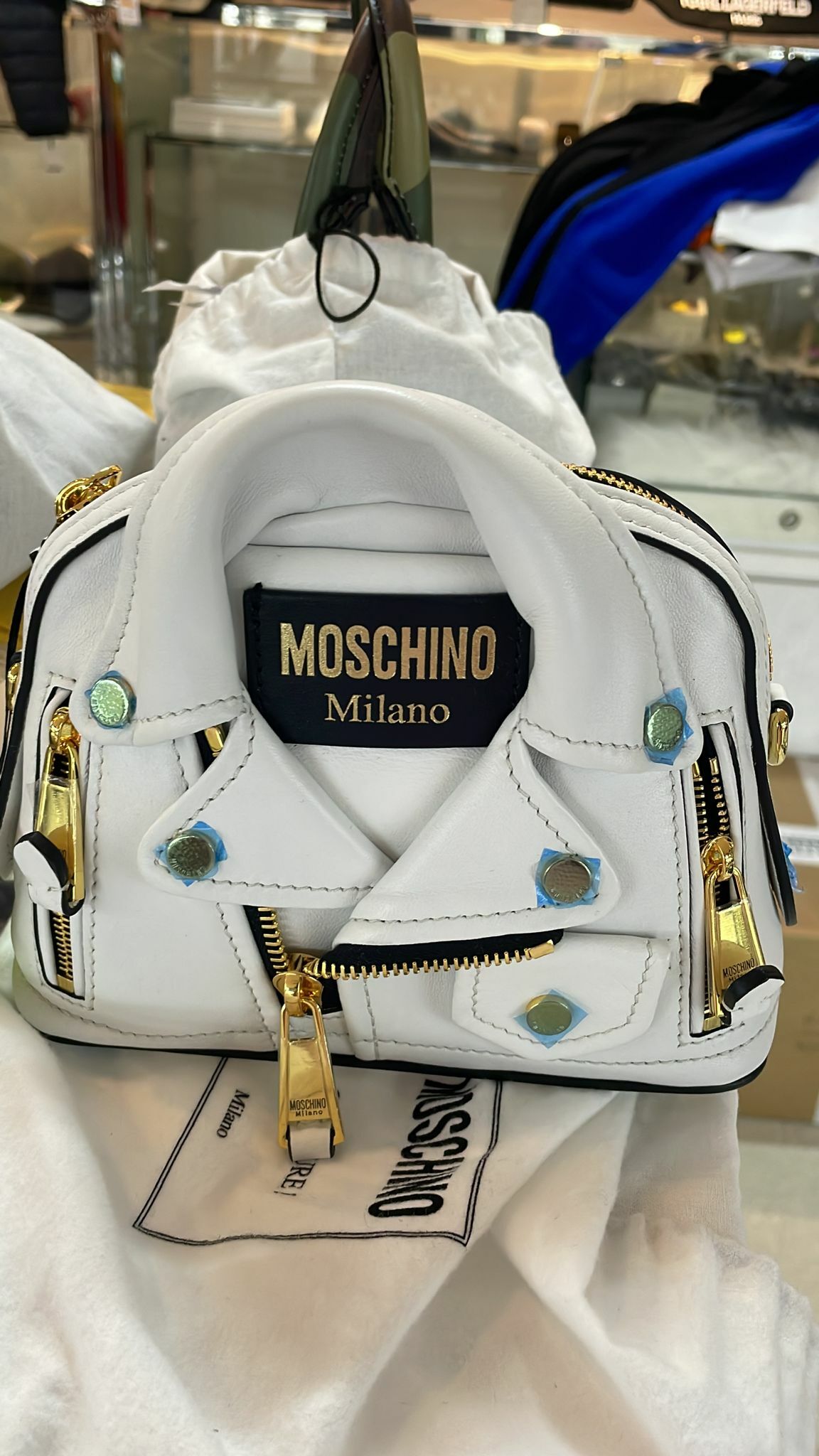 [S] MOSCHINO BIKER HANDBAG, WHITE 2A74358002, 667111536271 (SM67)