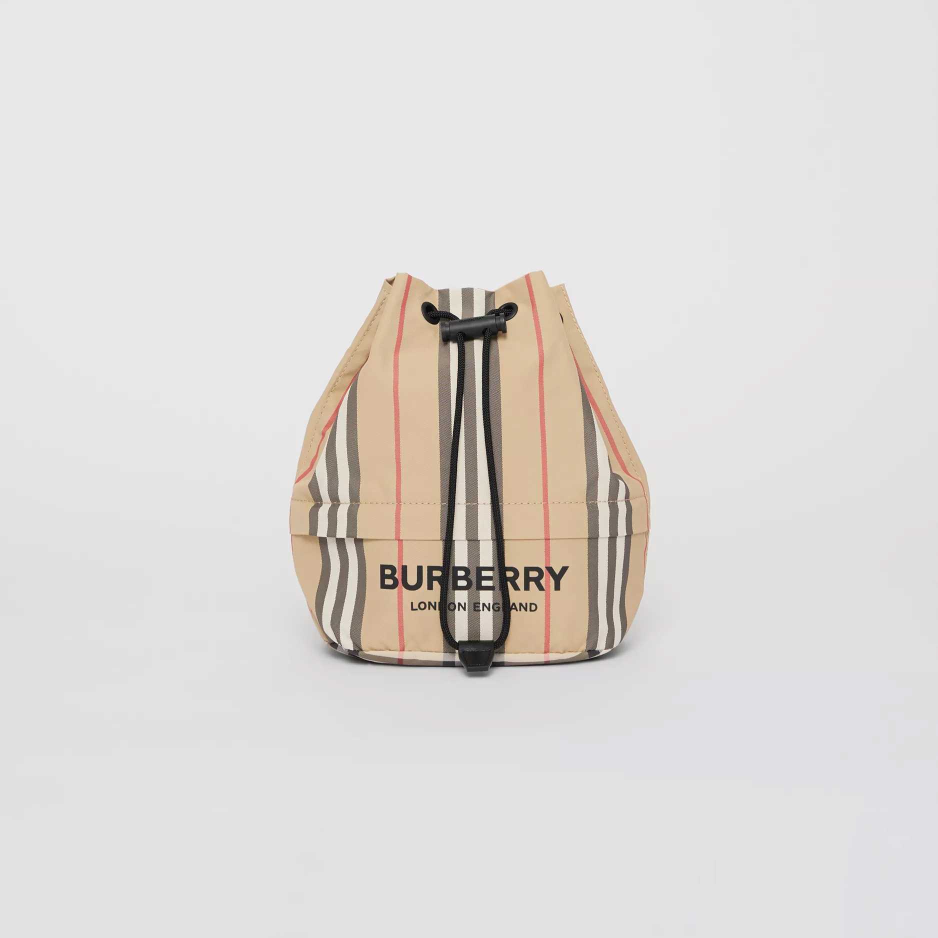 -(C015)-BURBERRY NYLON DRAWCORD POUCH 抽繩束口包 經典色條紋/素黑色