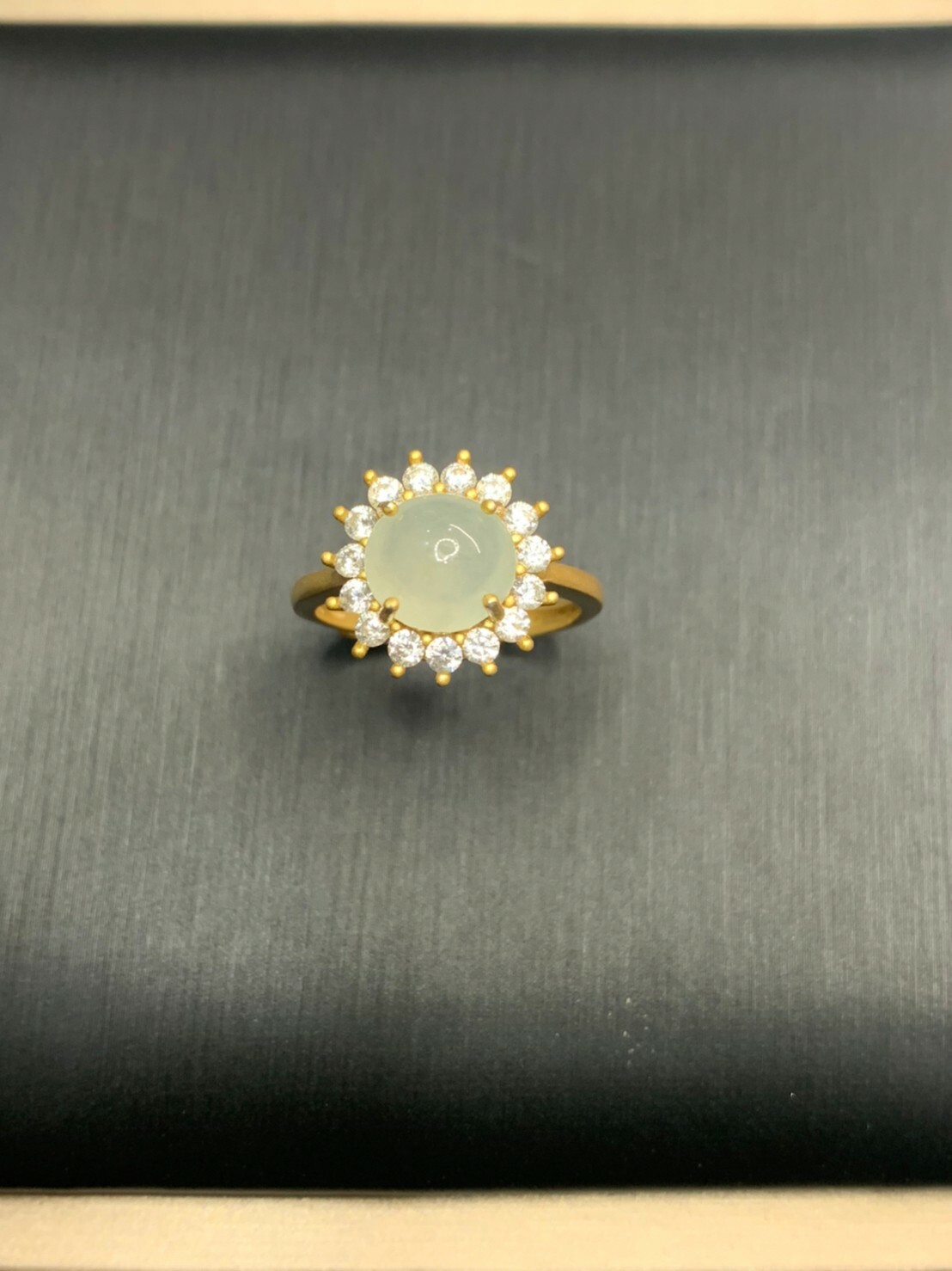 向日葵丨冰種白翡翠銀黃K戒