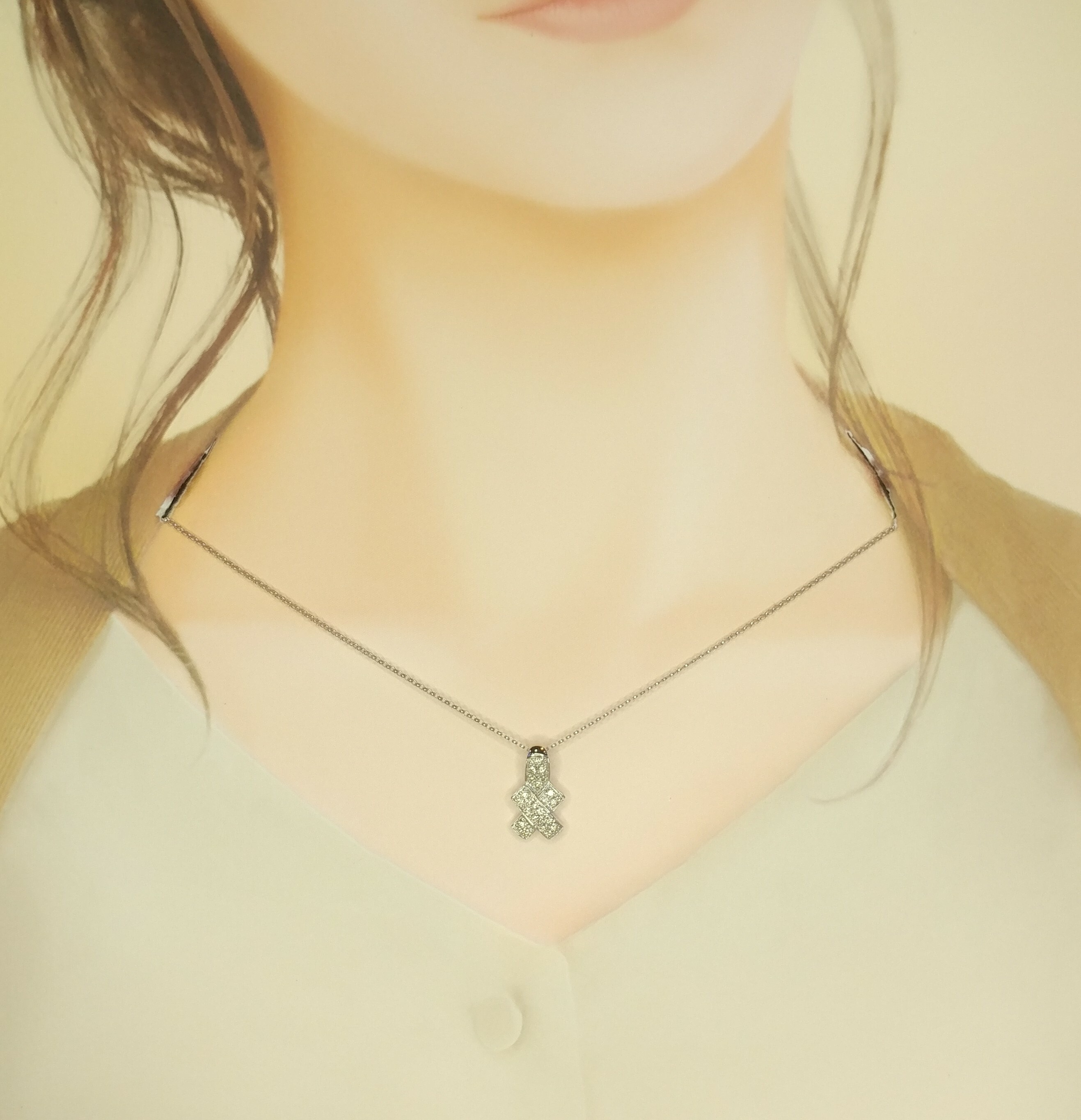 全新18K白金35份鑽石吊墜