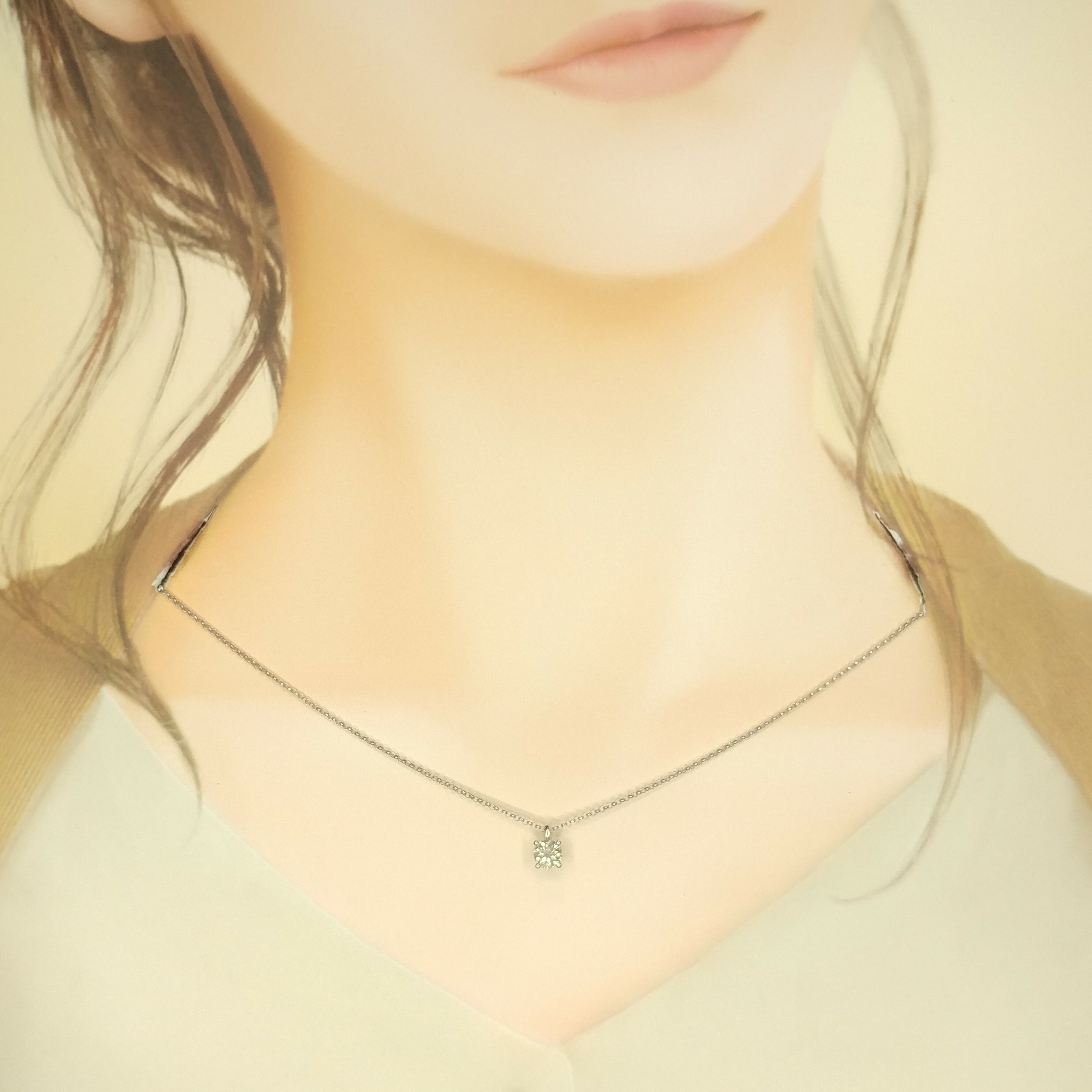 全新18K白金【單粒46份鑽石】吊墜