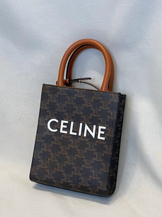 CELINE MINI VERTICAL CABAS IN TRIOMPHE CANVAS AND CALFS