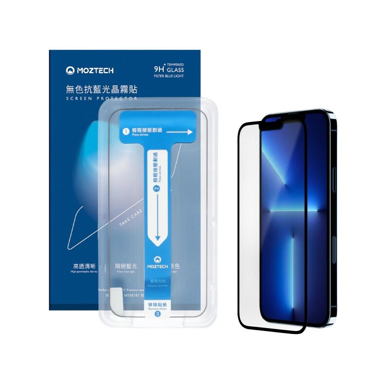 【MOZTECH ®】晶霧貼系列－全球首創 無色抗藍光 iPhone 14/13/12/11/XR 全系列