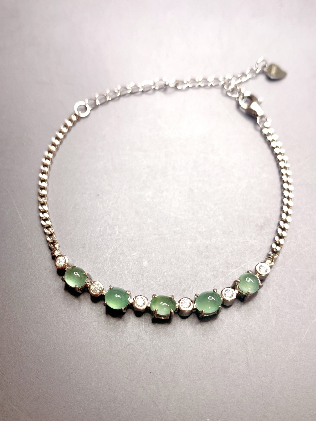 綠波蕩漾01丨冰晴水綠翡翠銀手鍊