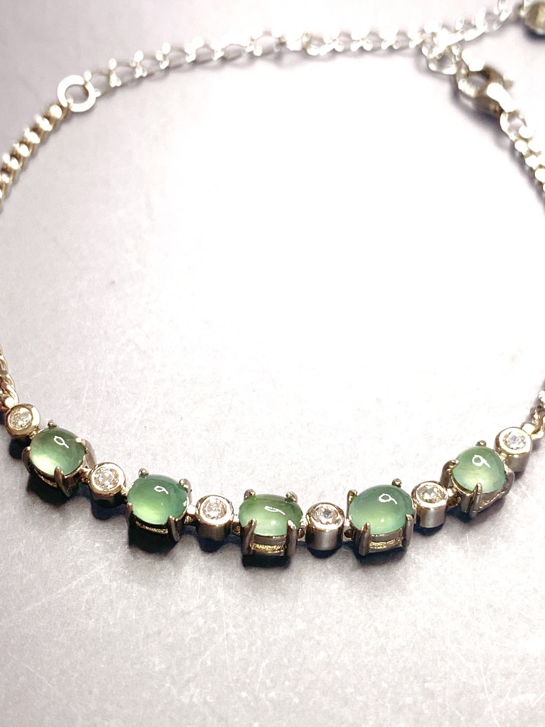 綠波蕩漾01丨冰晴水綠翡翠銀手鍊