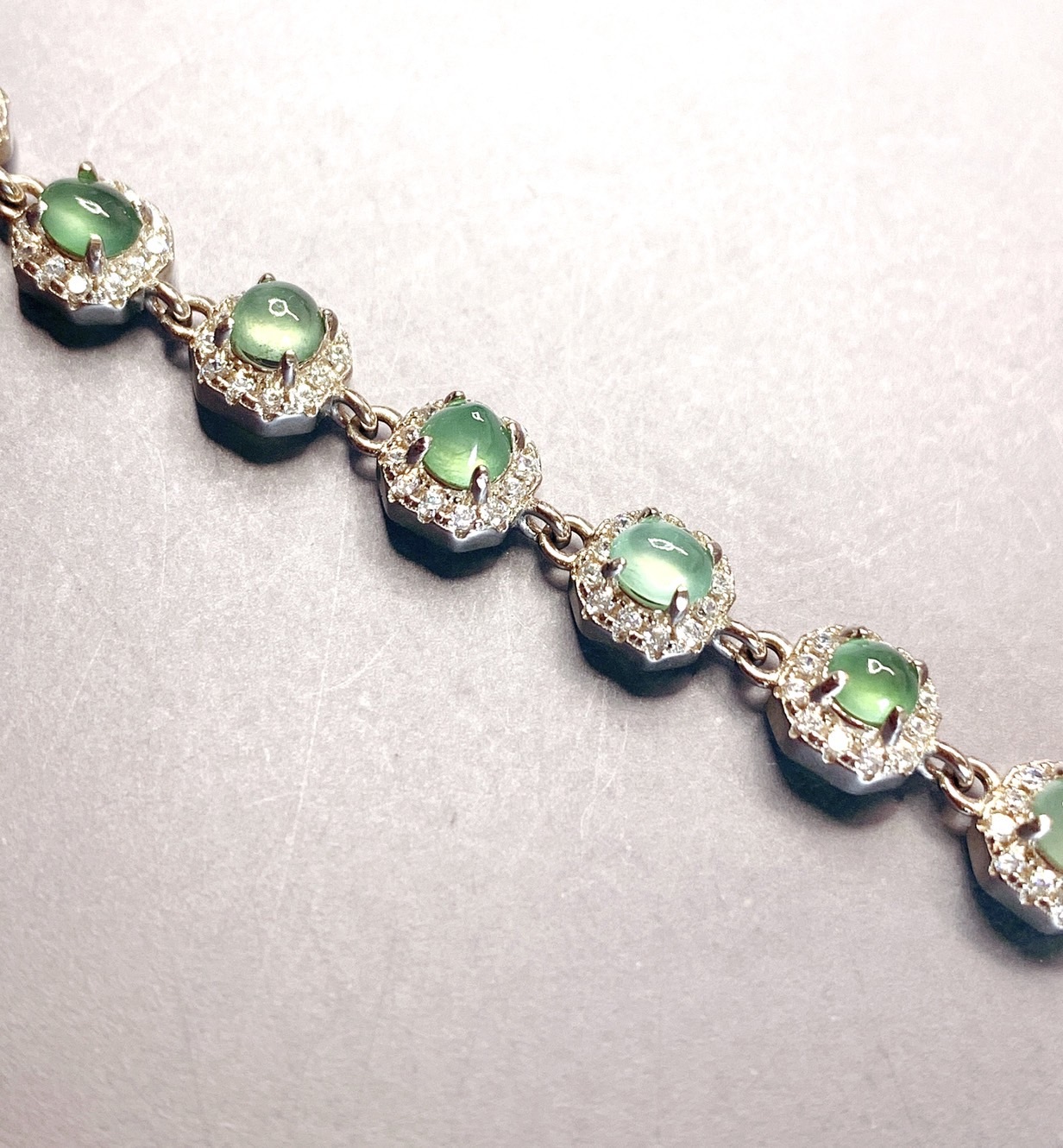 綠波蕩漾02丨冰晴水綠翡翠銀手鍊