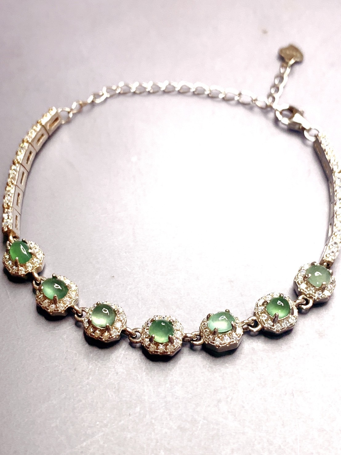 綠波蕩漾02丨冰晴水綠翡翠銀手鍊