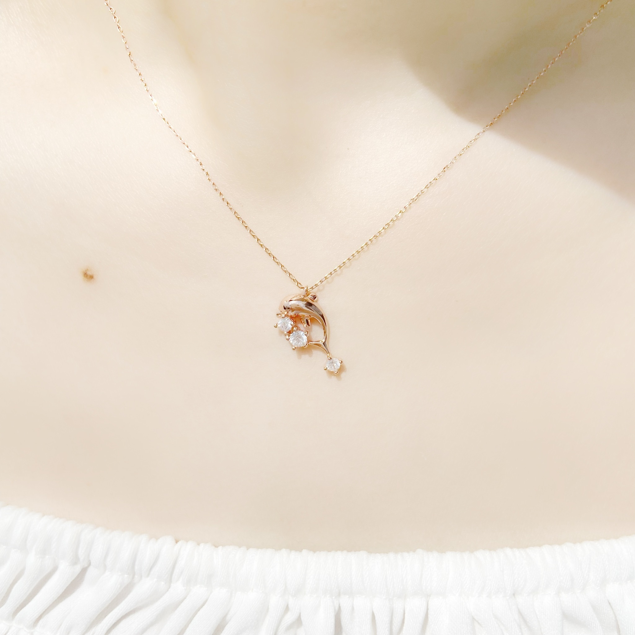 | 925純銀・厚鍍白金・ 厚鍍玫瑰金 | 小海豚與水花項鍊 (銀/玫瑰金) | NE0530 |