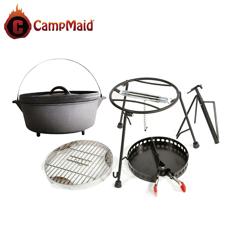 【絕版品】CampMaid 美國 12吋鑄鐵鍋+四件豪華套裝 登山露營/戶外烤肉 51CM60010