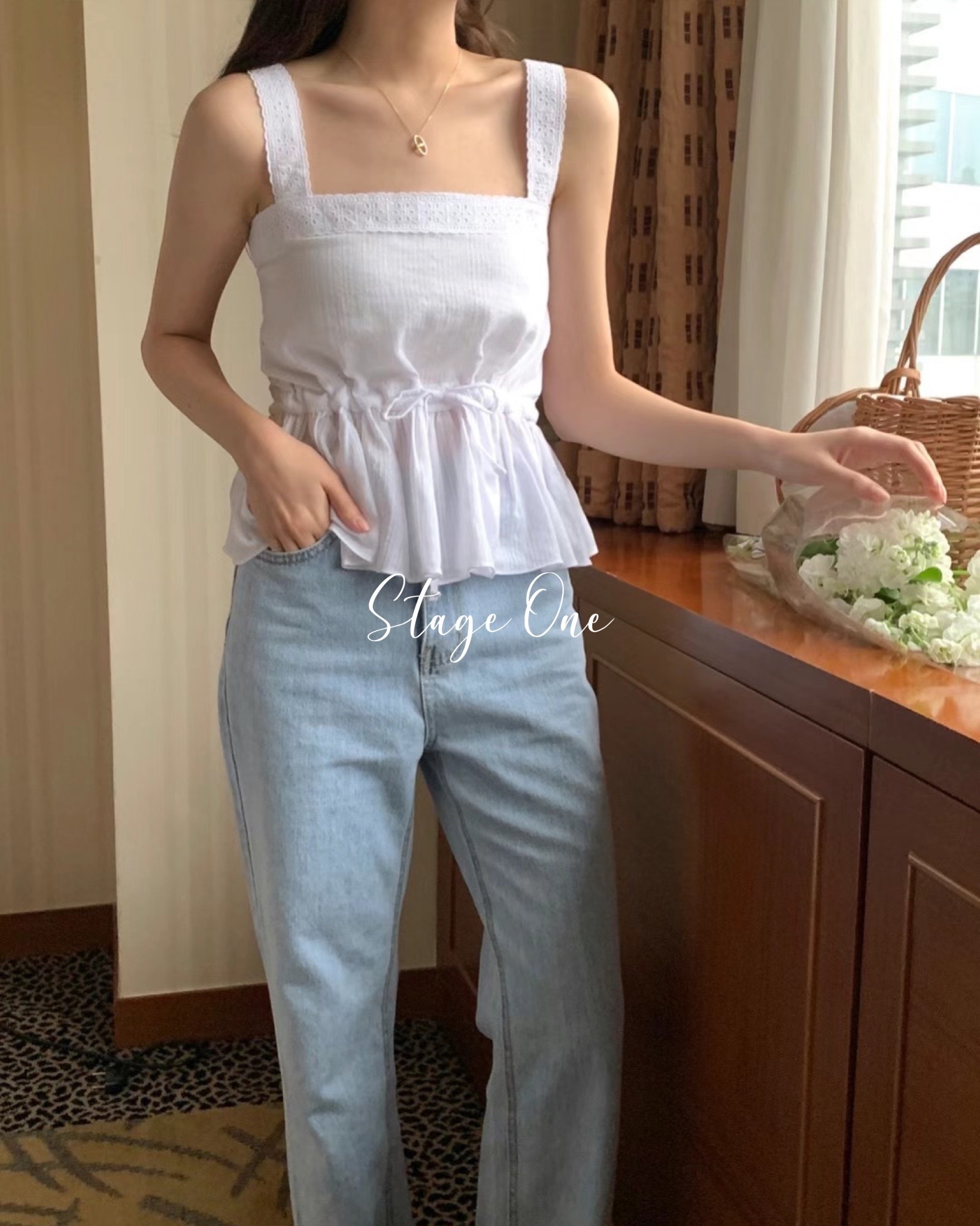 韓國製🇰🇷TP2284 法式蕾絲束腰背心Blouse