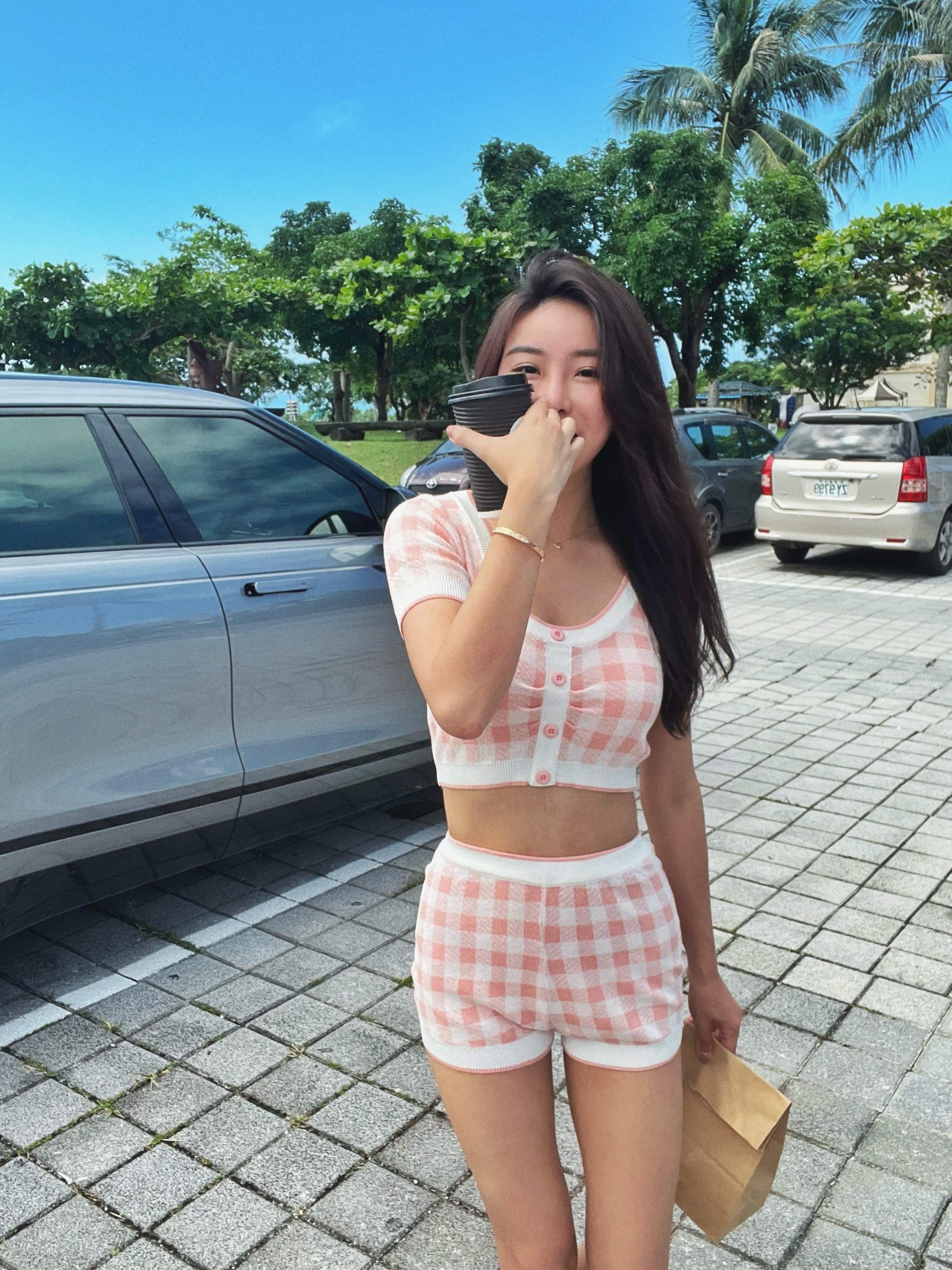 Waffle 鬆餅 可愛格子針織套裝