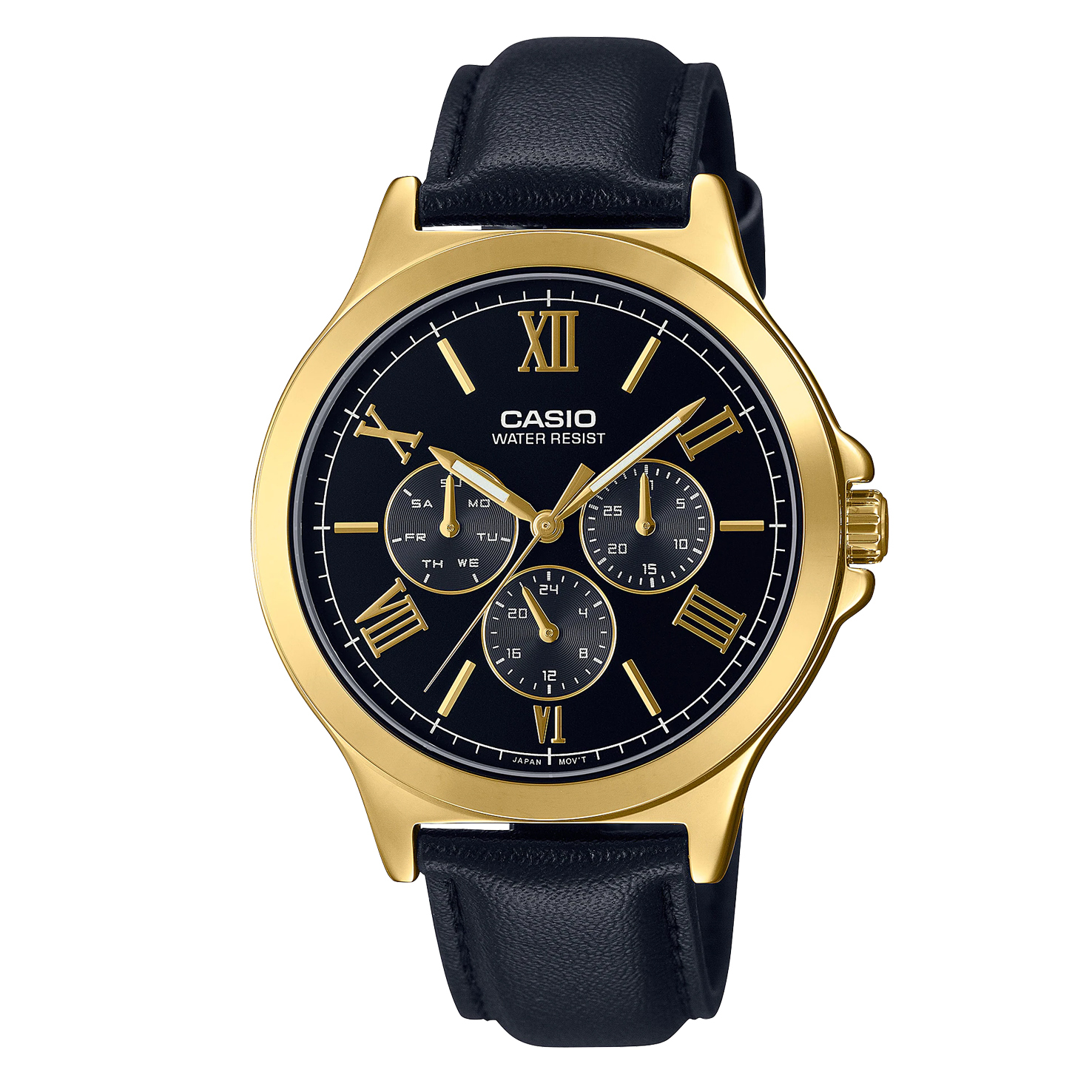 Casio MTP-V300GL-1A 40mm 黑金 皮帶錶