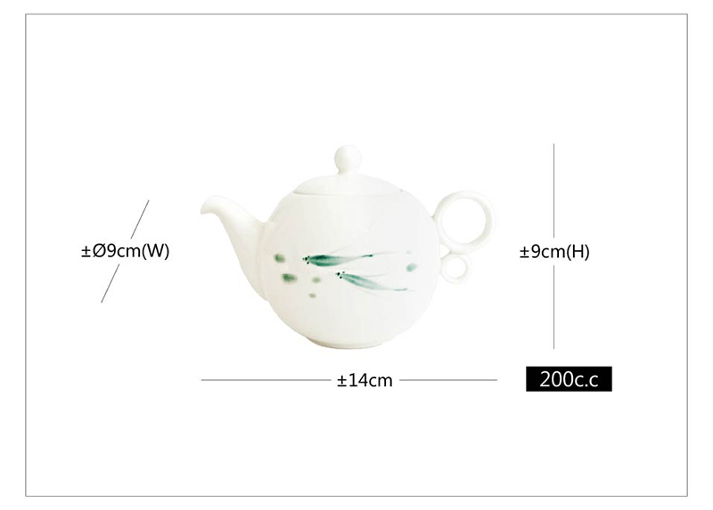 定窯-悠遊茶具組繪綠魚/手描き円満茶器セット