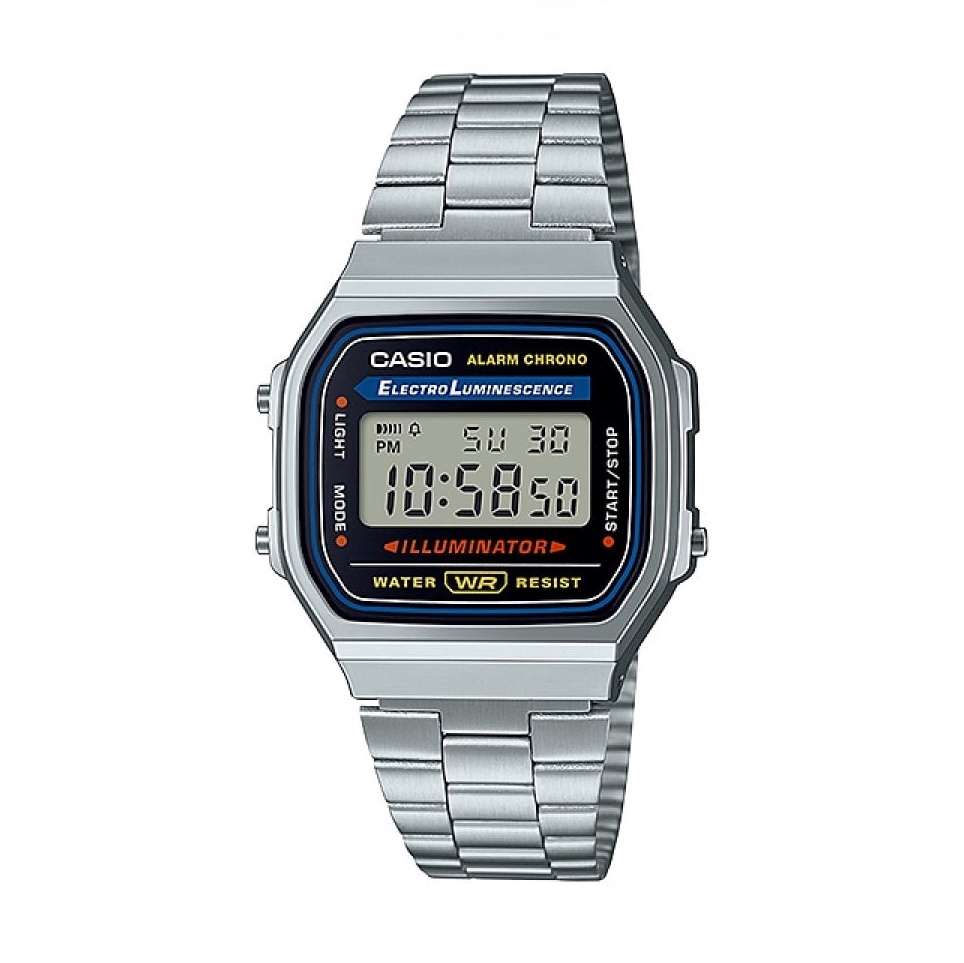 Casio A168WA-1 銀色方形復古跳字錶
