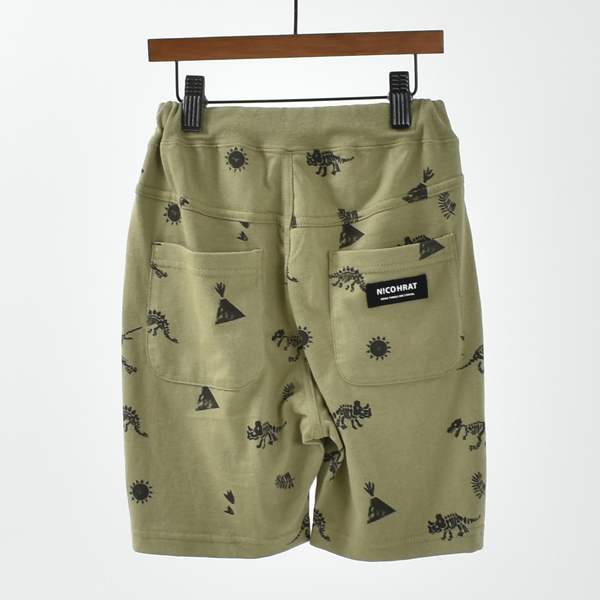日本NICO HRAT 恐龍化石 天竺棉 五分短褲 (軍綠色，100) 221001