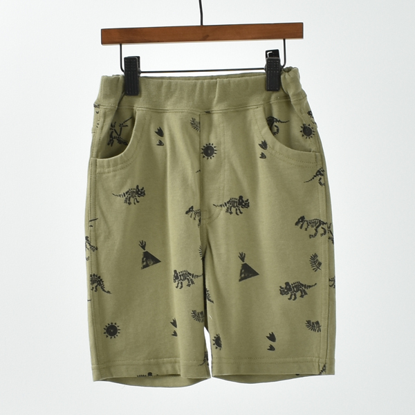 日本NICO HRAT 恐龍化石 天竺棉 五分短褲 (軍綠色，100) 221001