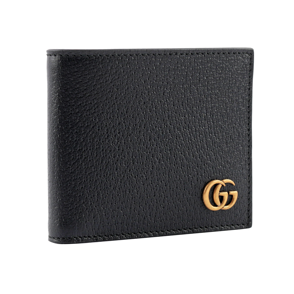 【GUCCI】金LOGO小牛皮短夾(黑色)