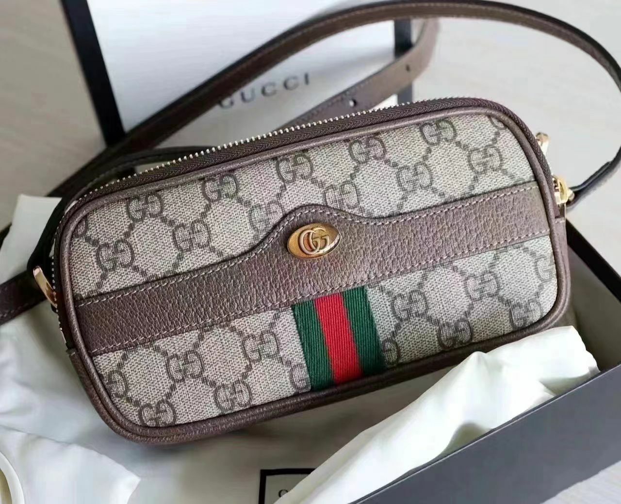 GUCCI OPHIDIA SLING BAG WITH ZIPPER