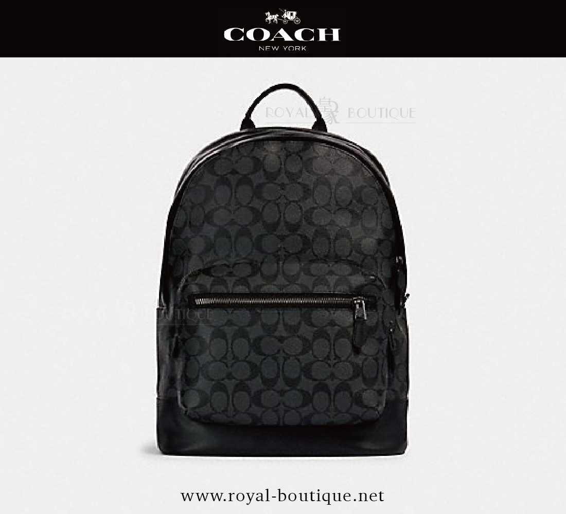 COACH 經典黑灰老花雙層後背包