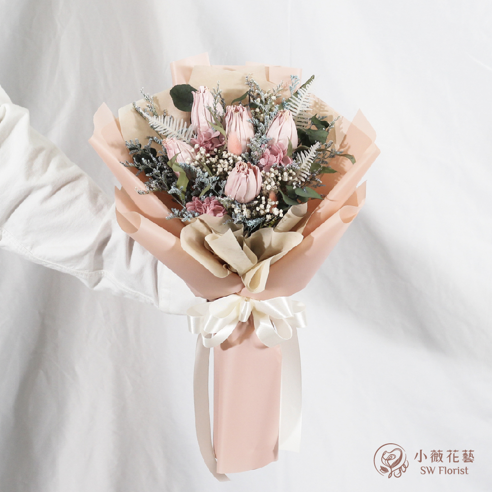 |粉色系鬱金香乾燥花束-畢業禮物-情人節禮物-大型|