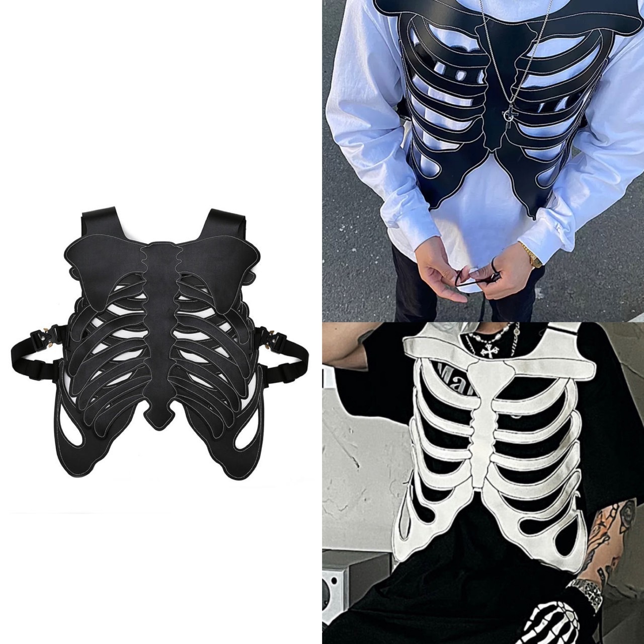 骷髏 骨架 肋骨 PU 皮背心