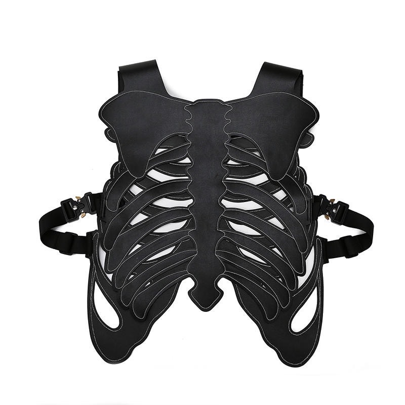 骷髏 骨架 肋骨 PU 皮背心