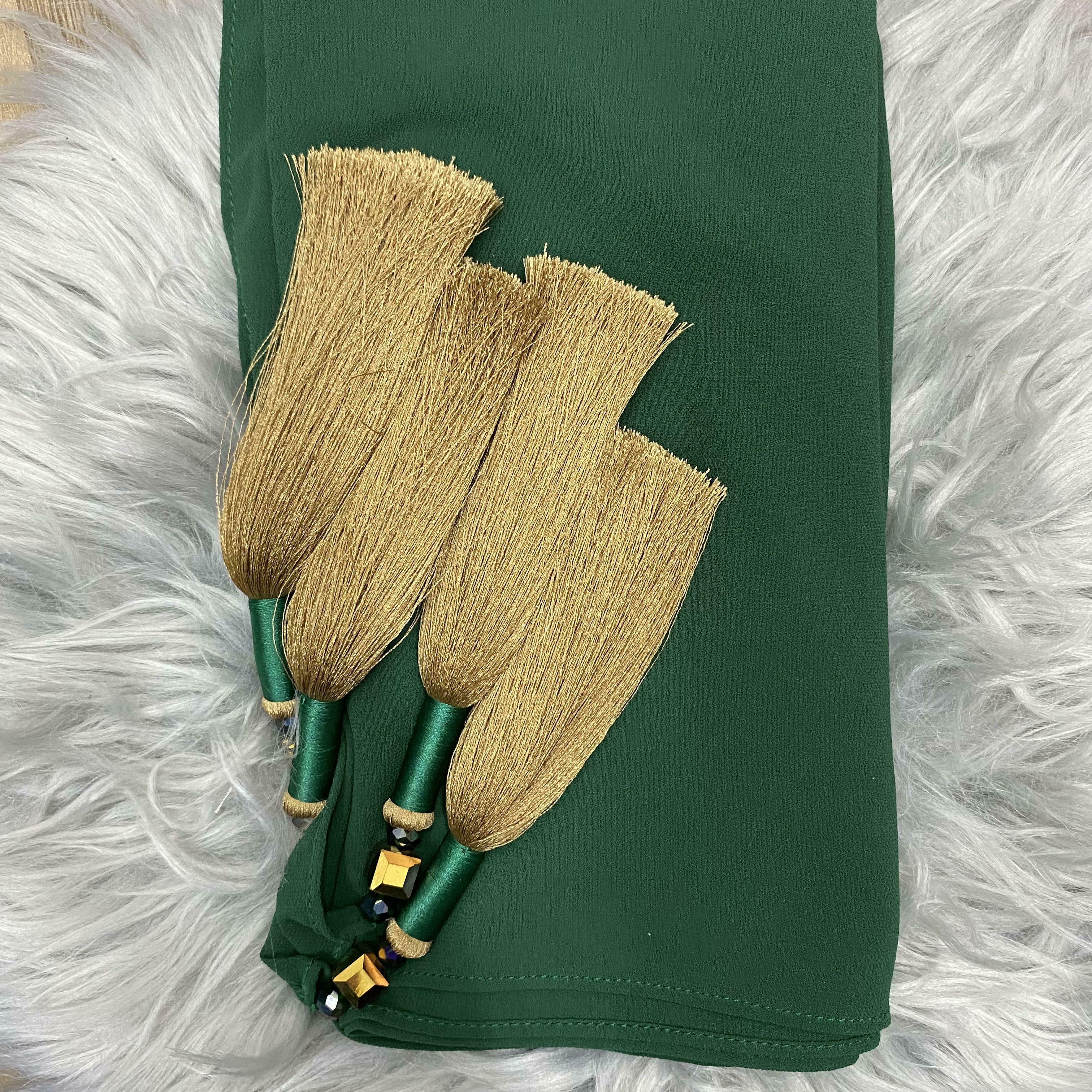 Kysha Premium Gold Tassel Shawl Royal Green