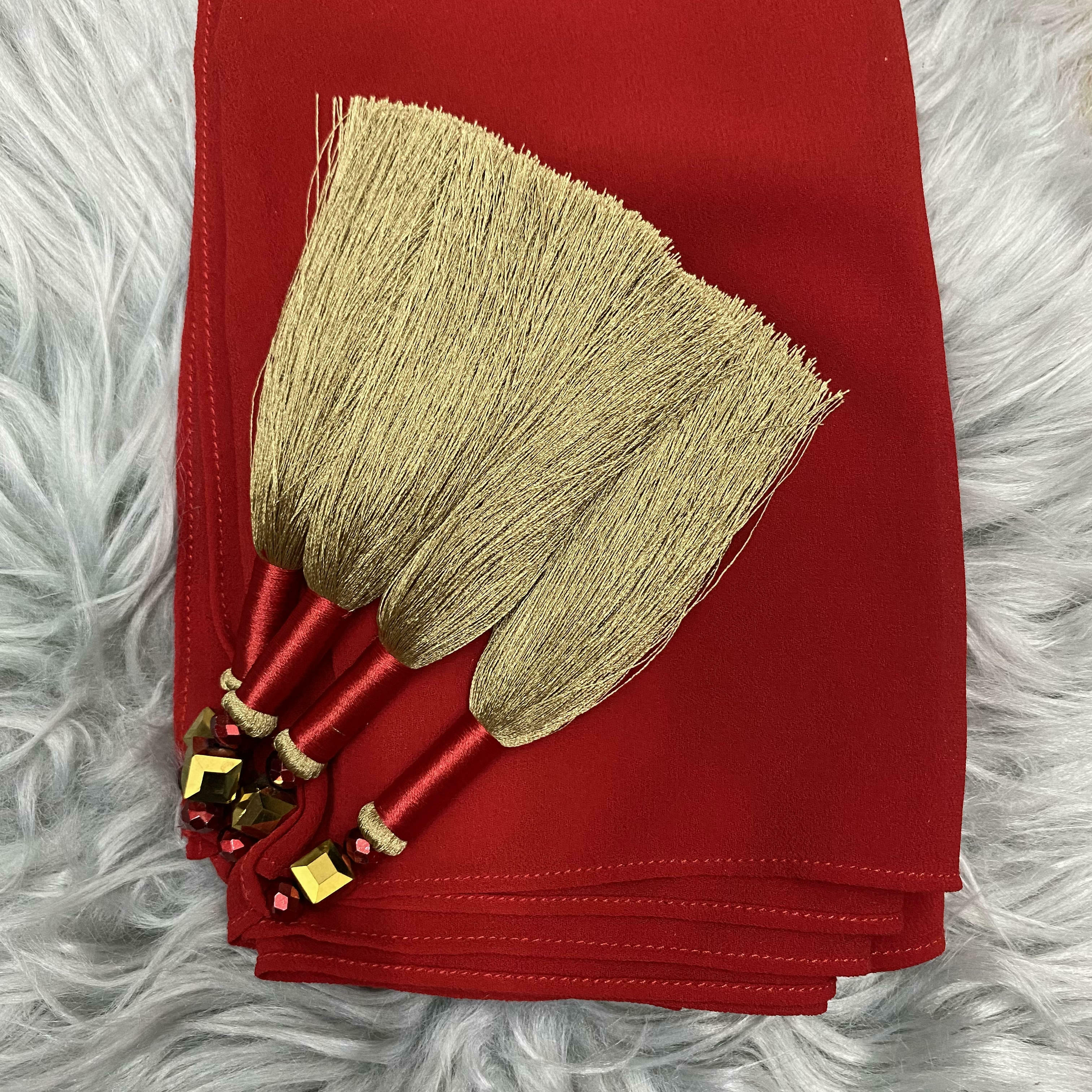 Kysha Premium Gold Tassel Shawl Red