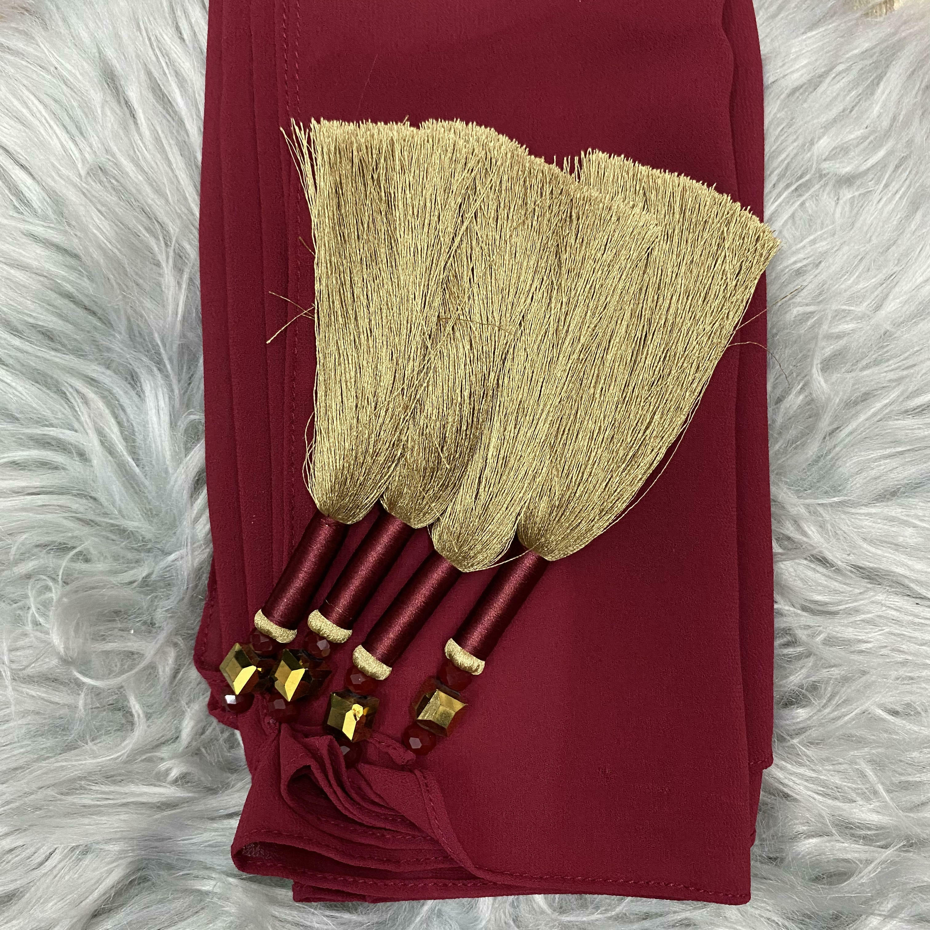 Kysha Premium Gold Tassel Shawl Burgundy