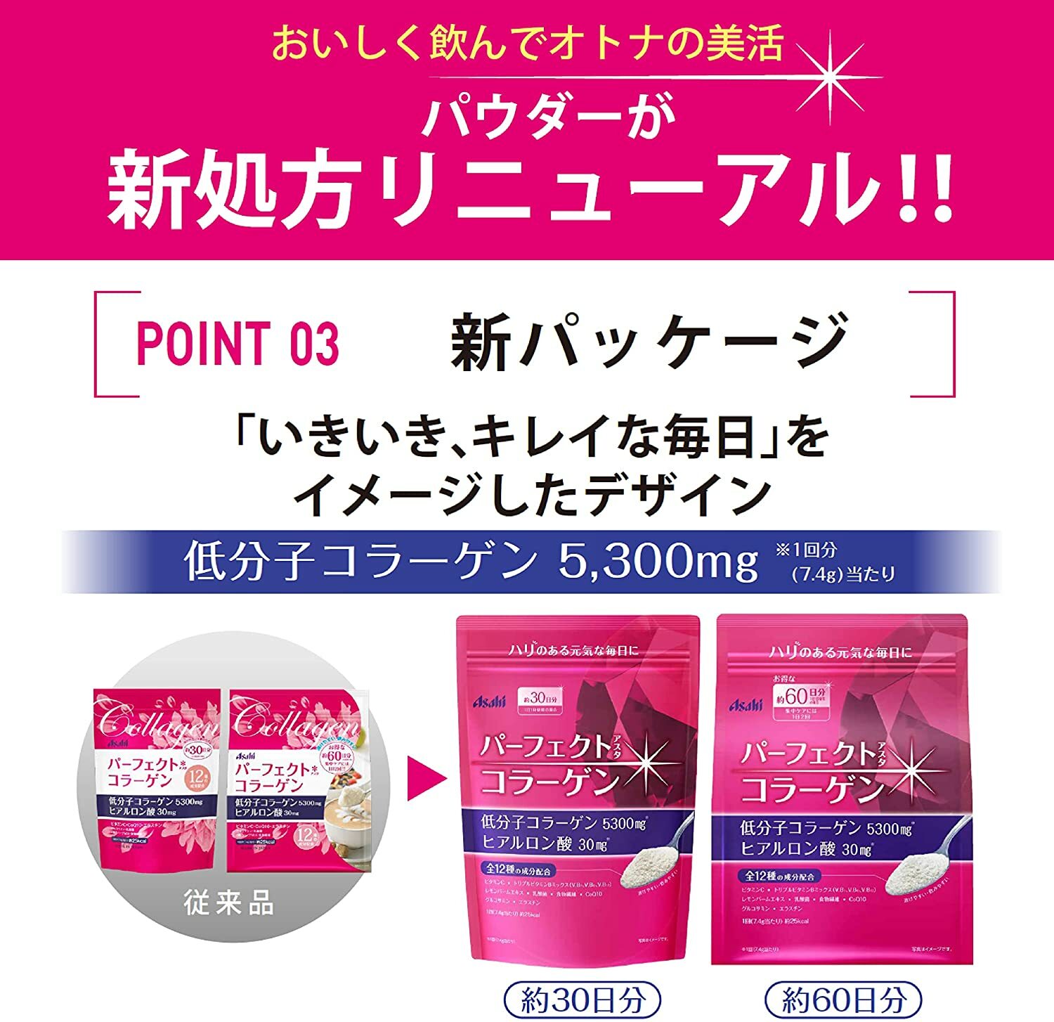 ASAHI COLLAGEN 膠原蛋白粉 桃紅裝 RENEWAL新版本