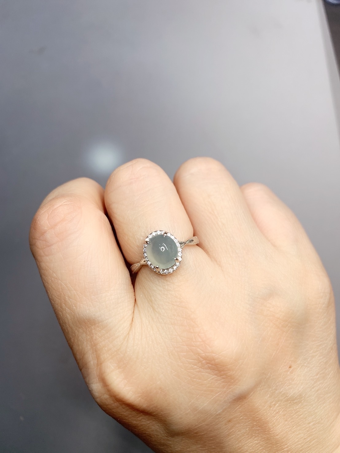 優雅冰清丨高品質起膠感翡翠銀戒