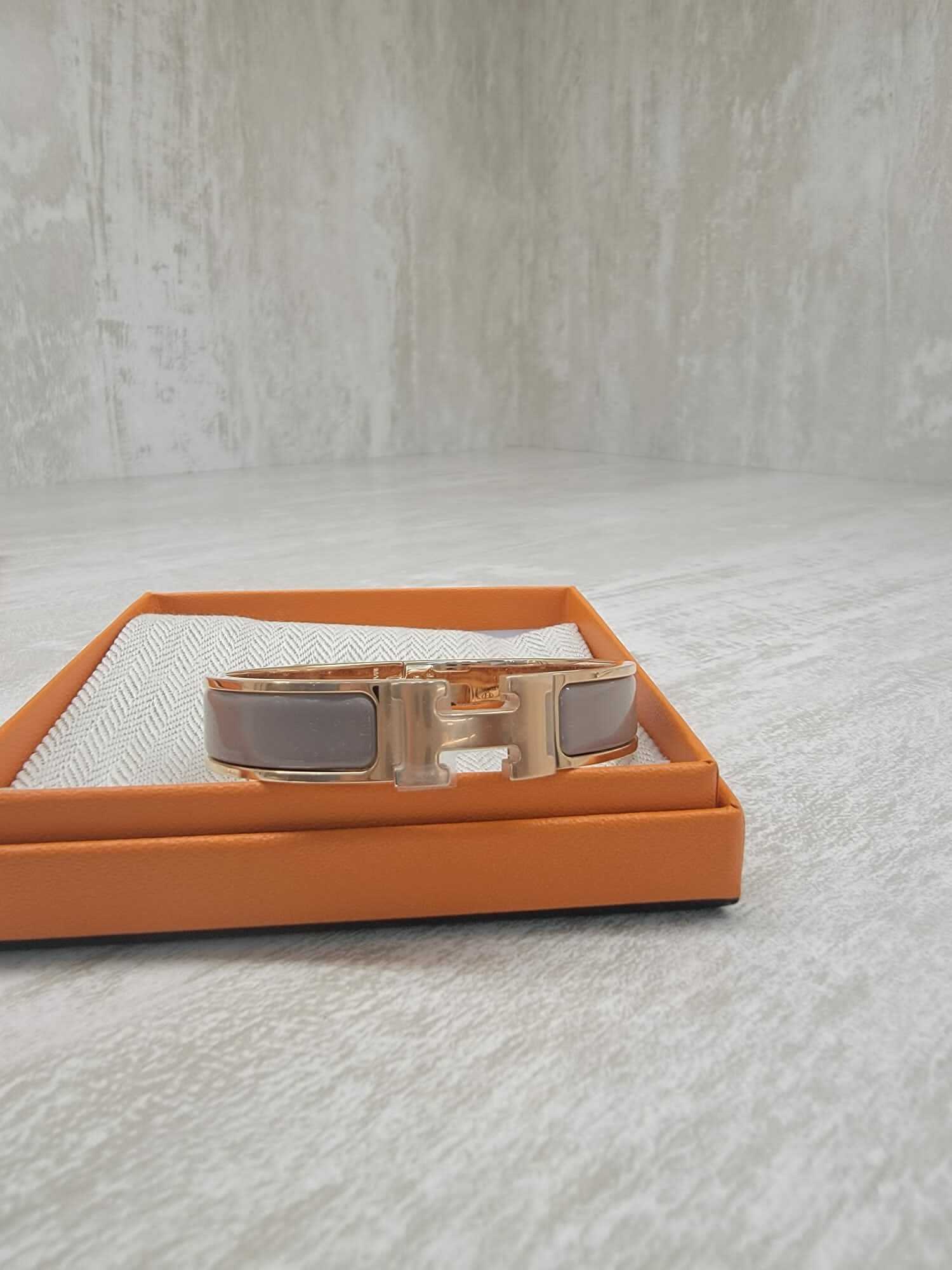 HERMES Clic H Bracelet MARRON GLACE FO (ROSE GOLD) 手鐲 奶茶拼玫瑰金