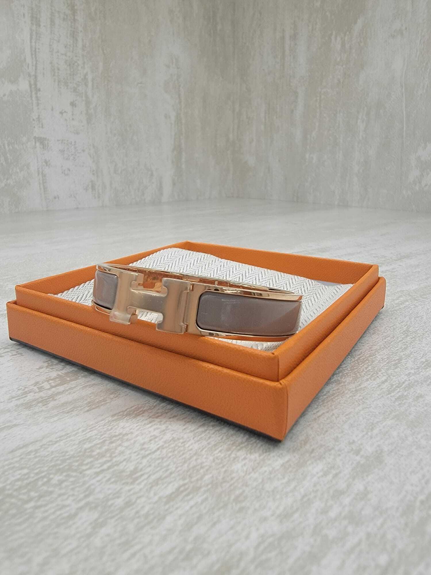 HERMES Clic H Bracelet MARRON GLACE FO (ROSE GOLD) 手鐲 奶茶拼玫瑰金