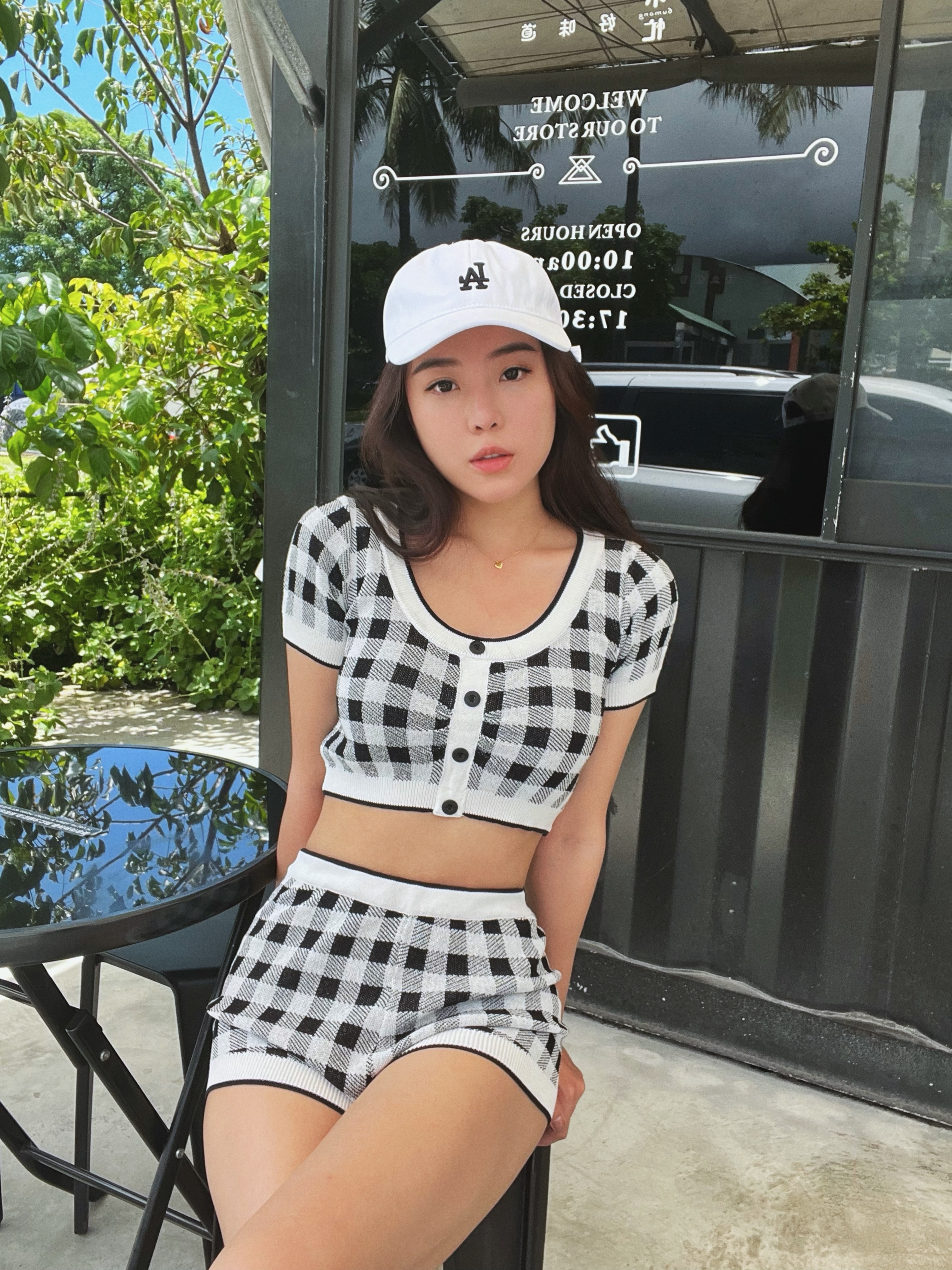 Waffle 鬆餅 可愛格子針織套裝