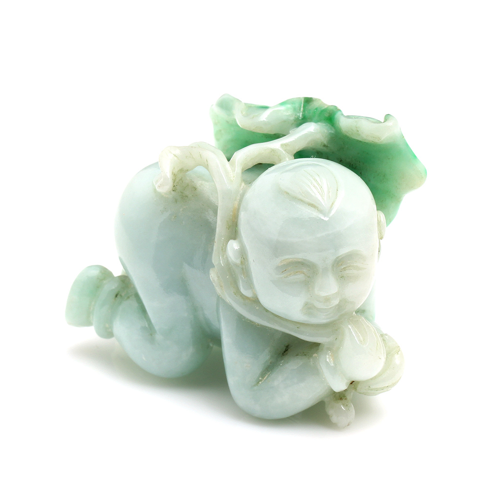 【雅紅珠寶】蓮生胖娃天然白翡帶綠翠玉項鍊-手把件-擺件-三用-O0036