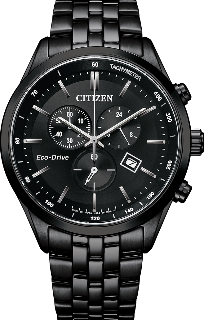 萬年鐘錶 - Citizen 星辰錶  光動能系列  全黑三眼計時男錶  AT2145-86E  錶徑42MM