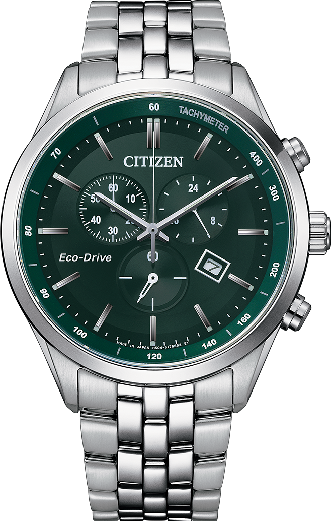 萬年鐘錶 - Citizen 星辰錶  光動能系列  湖水綠三眼計時男錶 AT2149-85X  錶徑42MM