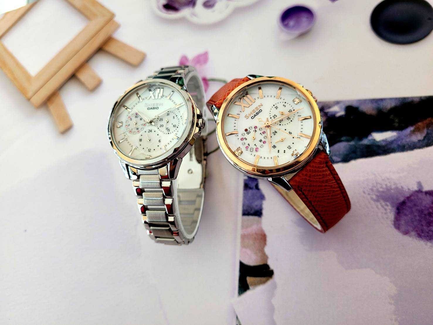 【CASIO 卡西歐】Sheen系列 小幸運時尚腕錶 SHE-3056GL-7A(皮帶) / SHE-3056D-4A(鋼帶) 36mm  現代鐘錶