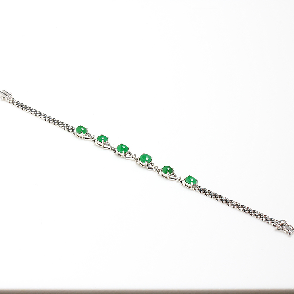 【雅紅珠寶】濃郁蔥蘢天然老坑種綠翡翠手鏈-14k-E0054