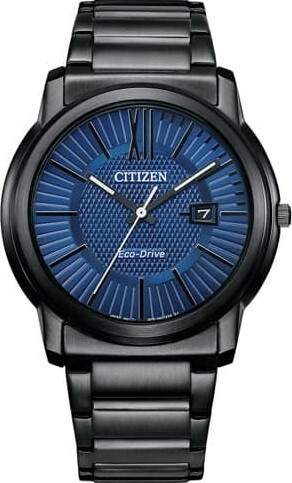 萬年鐘錶 - Citizen 星辰錶 全黑藍面簡約款經典光動能男錶 AW1217-83L  錶徑42MM