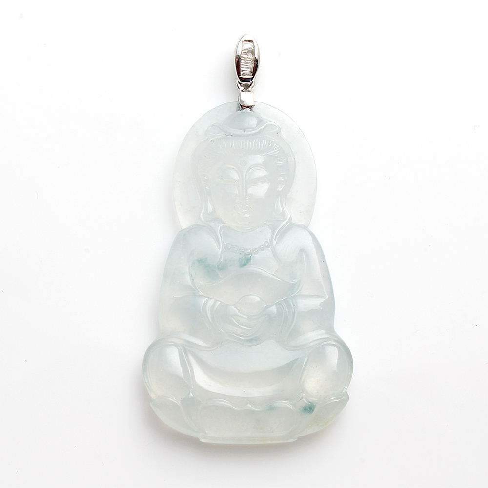 【雅紅珠寶】寶珠觀音天然冰種飄蘭花翡翠玉墜項鍊-觀世音菩薩-N0315