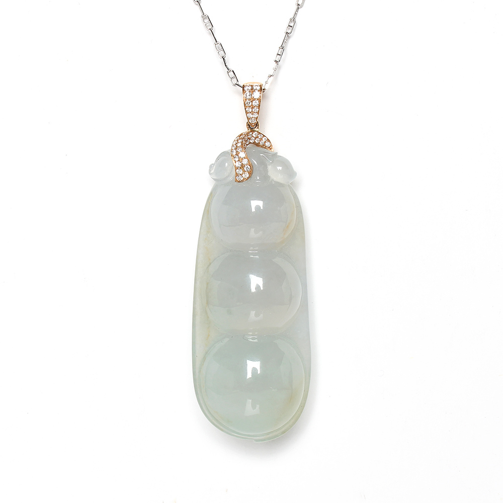 【雅紅珠寶】荳蔻年華天然冰芙蓉種翡翠項鍊-豆莢-14k-N0316