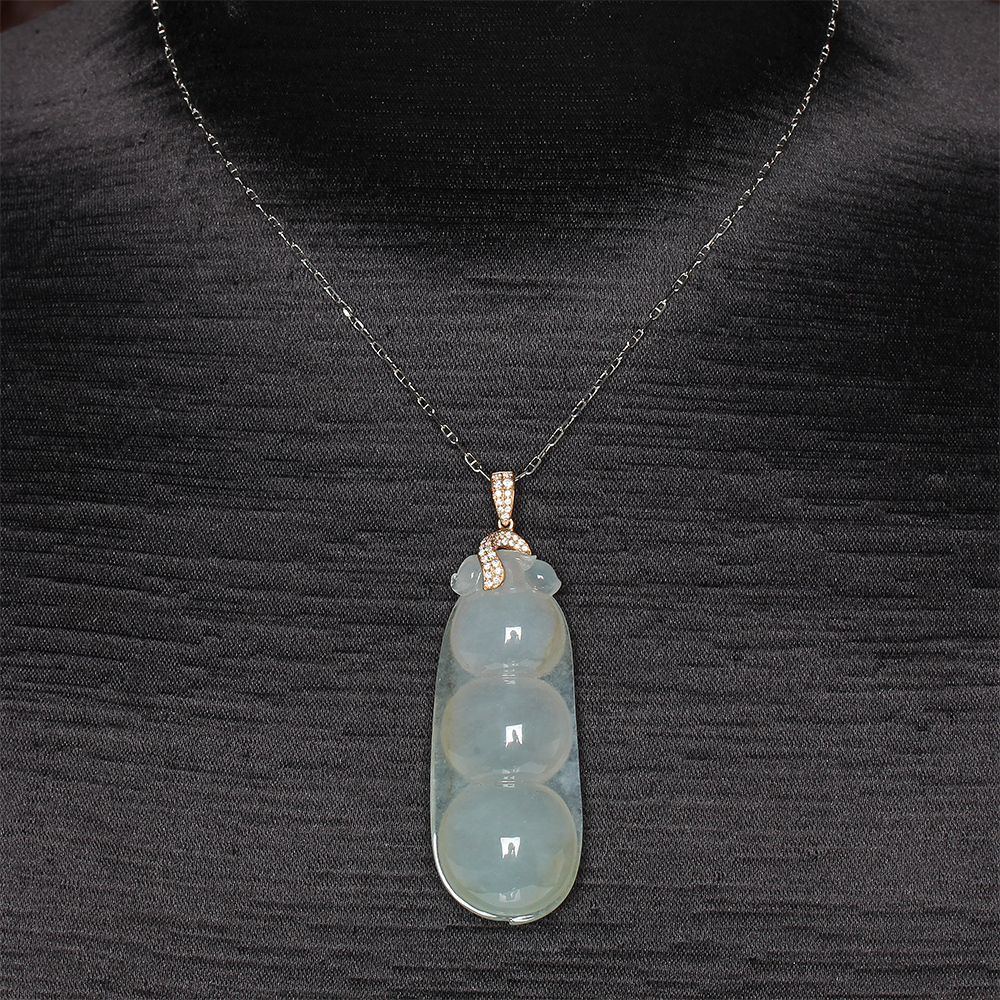 【雅紅珠寶】荳蔻年華天然冰芙蓉種翡翠項鍊-豆莢-14k-N0316