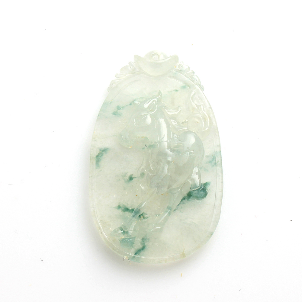 【雅紅珠寶】馬到成功天然冰種白翡翠飄蘭花翡翠玉墜項鍊-十二生肖-馬-A0110