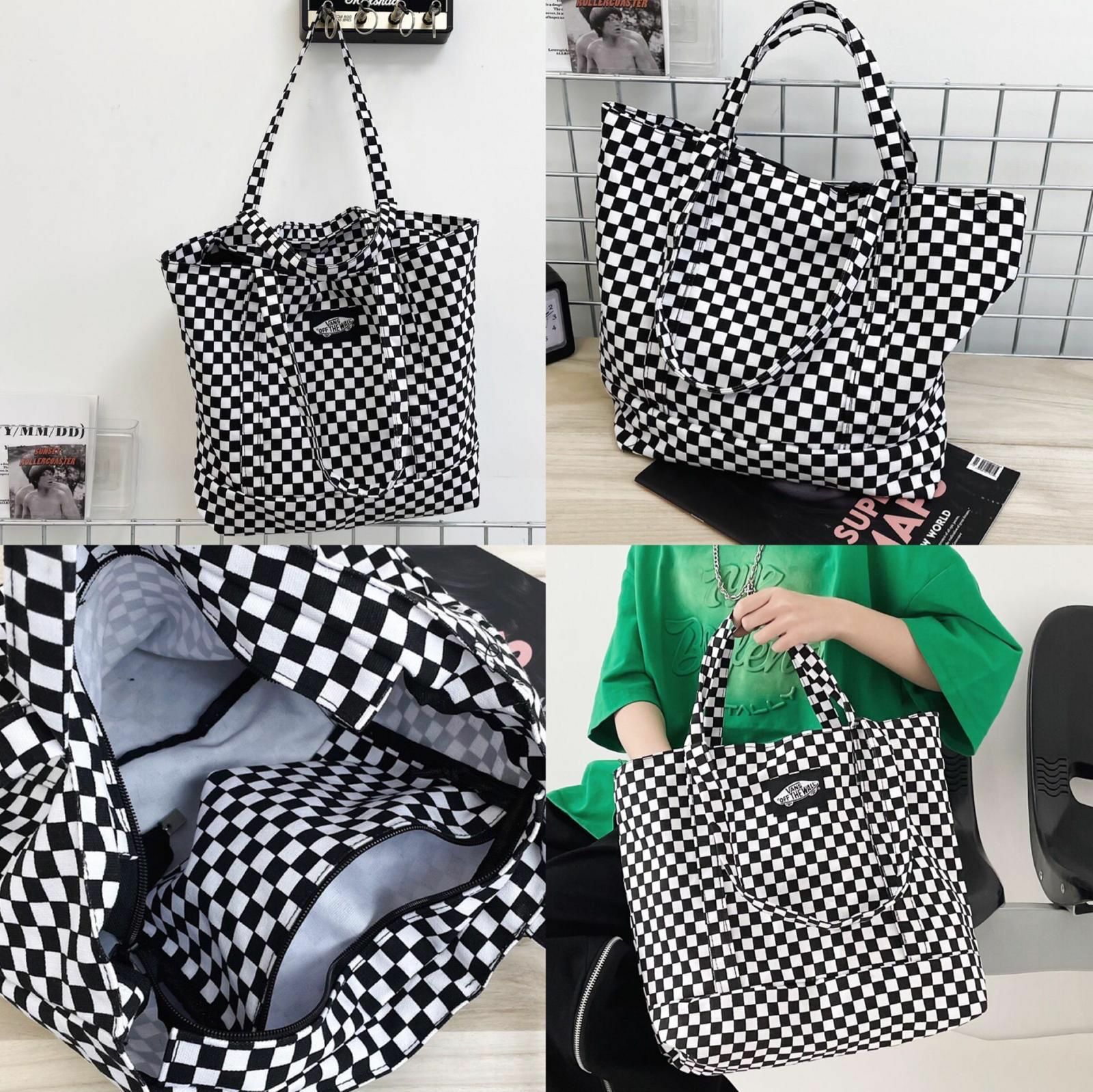 VANS黑⚫️白⚪️格棋盤格♟復古格仔帆布袋