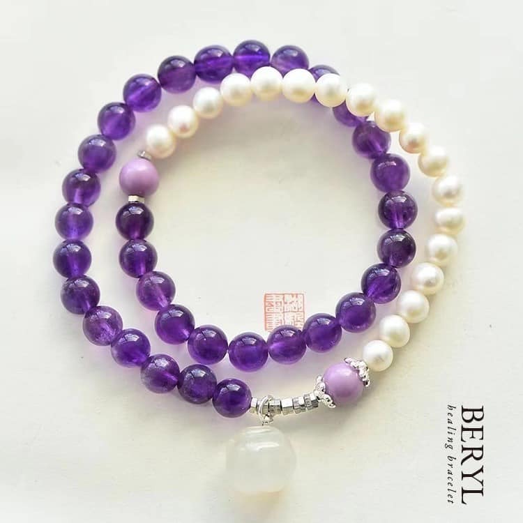 招財開運天然珍珠紫水晶雙圈手串