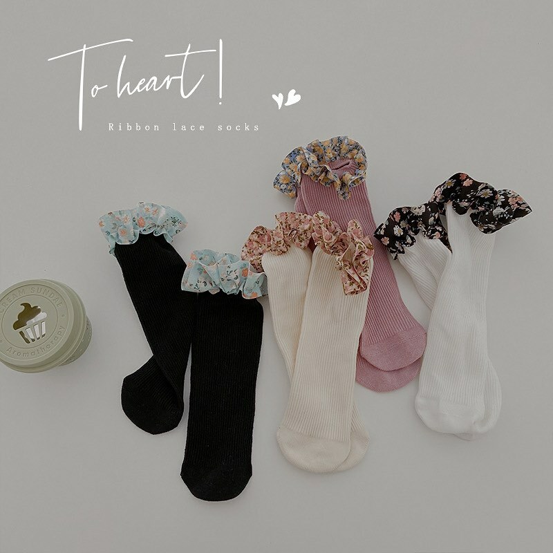 復古純色花邊襪