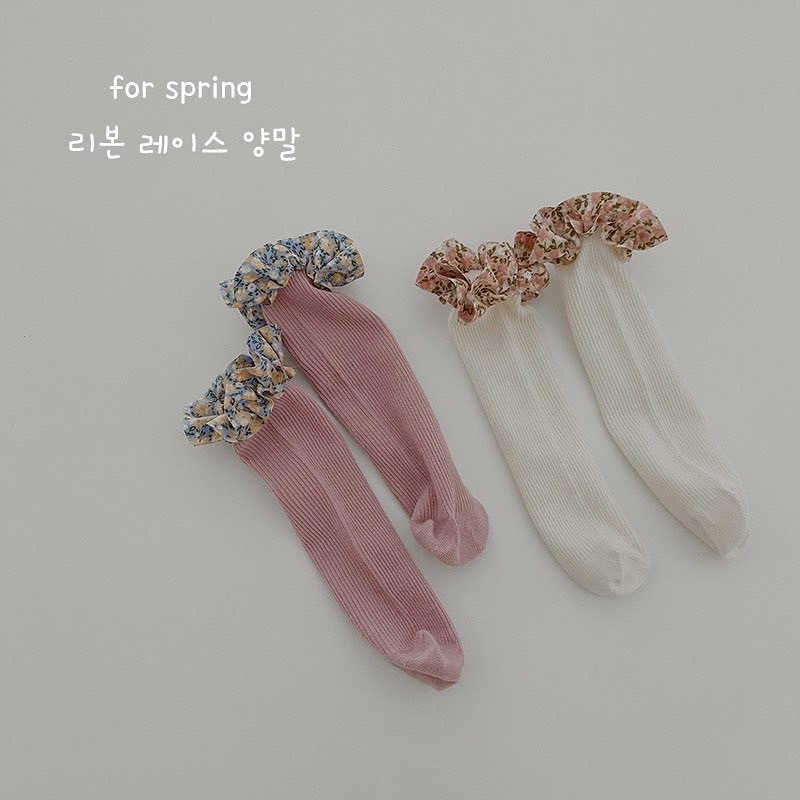 復古純色花邊襪