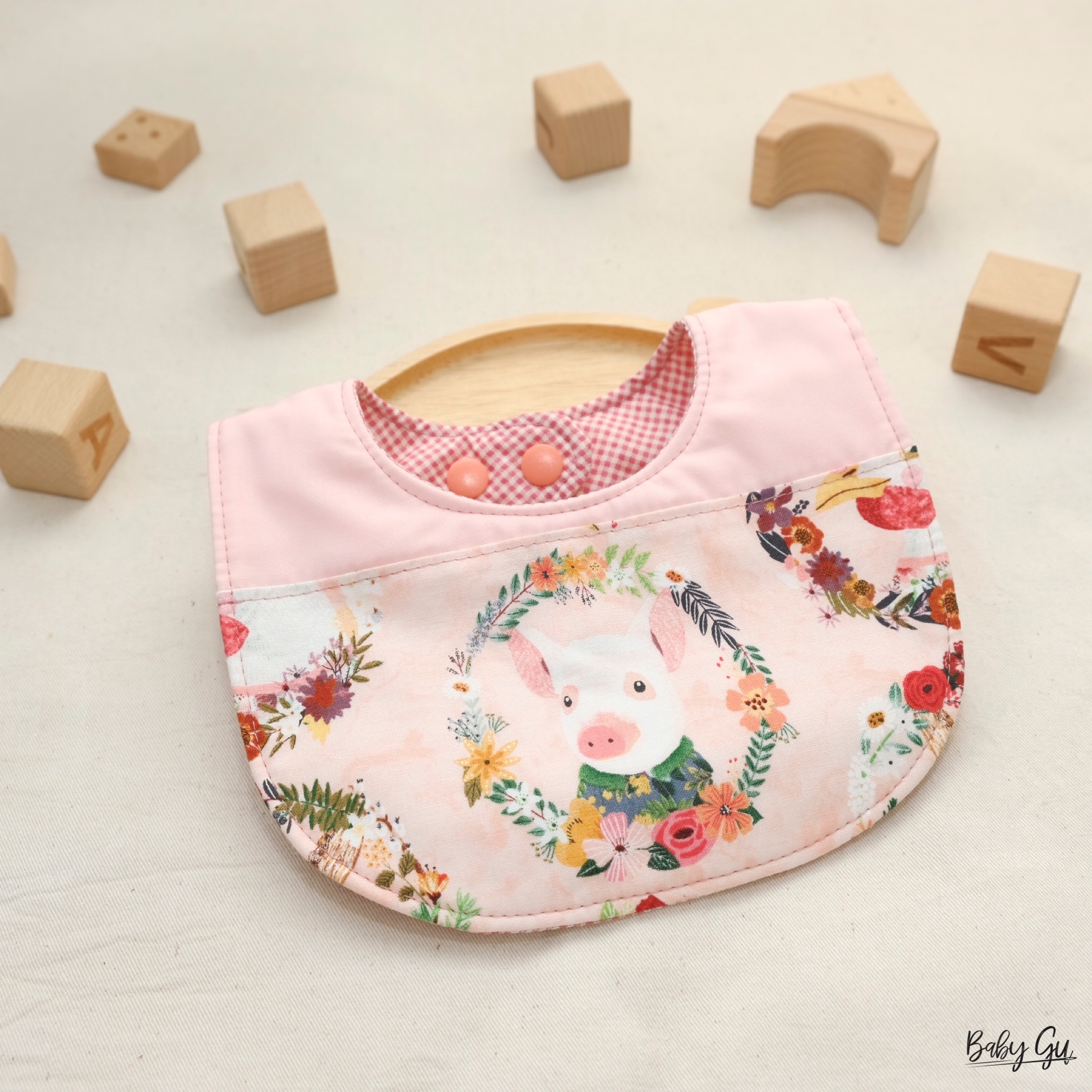 小豬/粉紅格仔口水肩