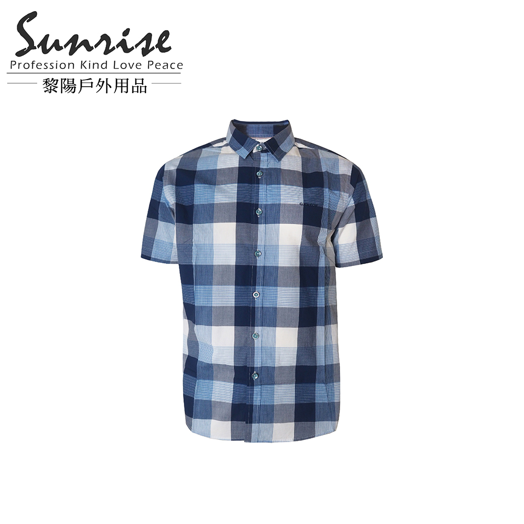 時尚修身短袖襯衫 男款 (寶藍、草綠、綠) 輕薄透氣/抗UV/休閒登山 13CFA1303